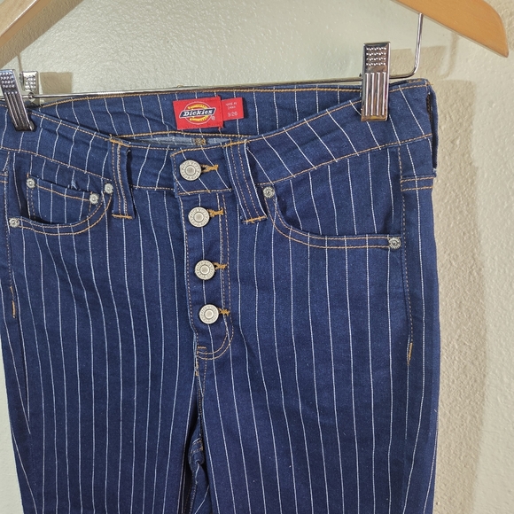 Women’s Dickies High Rise Blue Striped Jeans Button Fly Workwear Size 26 - Picture 9 of 10